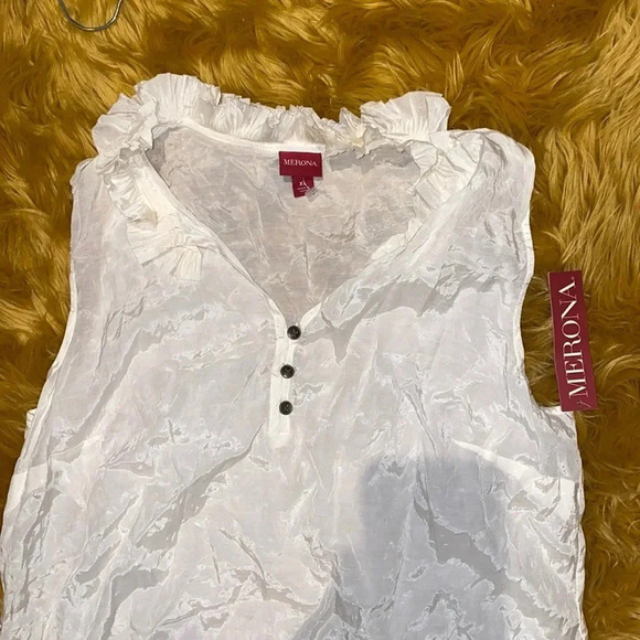 Merona a sheer silky ruffle VNeck muscle sleeveless blouse Sz XL - Picture 3 of 9